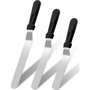 Icing Spatulas, Set of 3 Professional Cake Angled Offset Spatula with 6", 8", 10" Stainless Steel  - Thickened Frosting  with Plastic Handle for Cake Decorating, Pastry & Baking