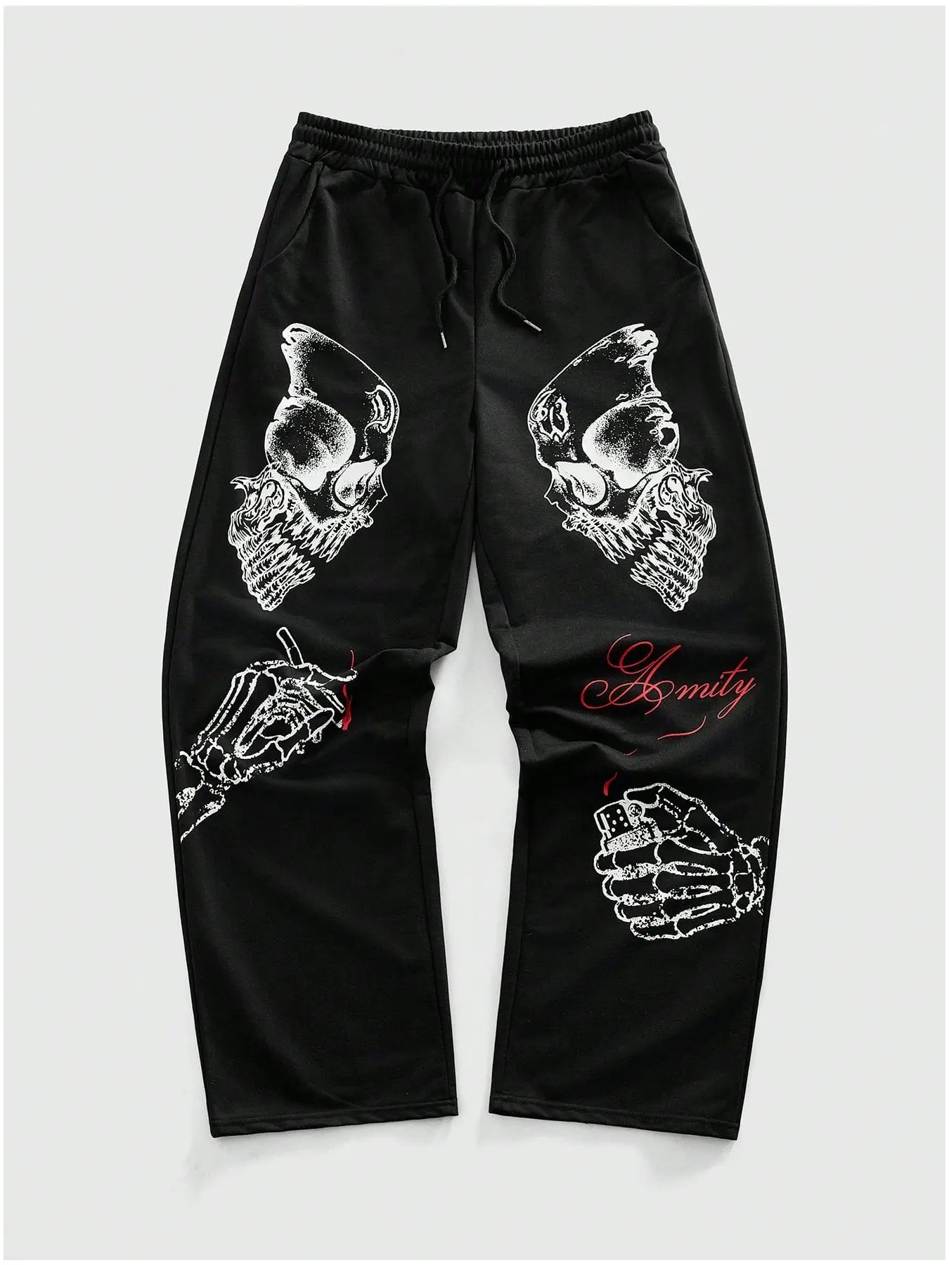 Cyber Y2K Skeleton Print Baggy Sweatpants - Grunge Gothic Streetwear Joggers for Men & Women, Oversized Harajuku Skull Graphic Trousers for Skater Casual Aesthetic Outfits