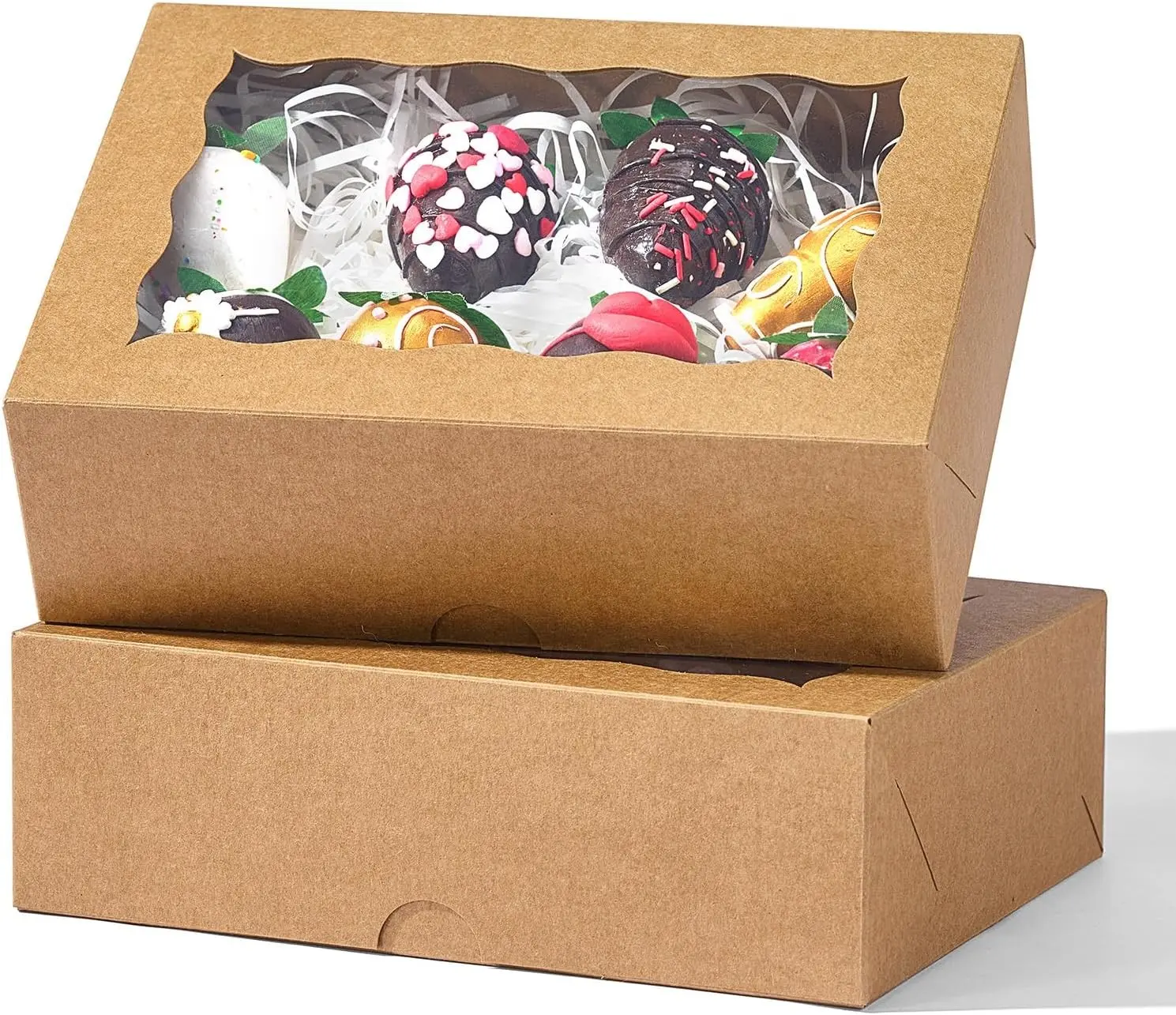 8PCS Brown Bakery Boxes with Window 8x6x2.5 Inch Gift-Ready Pastry Box for Chocolate Strawberries Macarons Donuts Truffles Ores Cookies Perfect for Different Holiday Celebrations