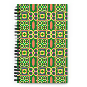 Green and Yellow Geometric Abstract Pattern with Circles Spiral notebook