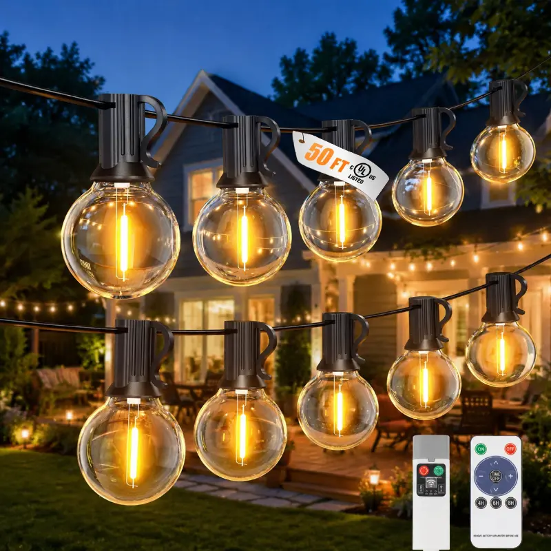 Rawink Outdoor String Lights, 50FT 25 G40 Bulbs Shatterproof Patio Lights, IP65 Waterproof Dimmable Hanging Connectable Globe LED Outdoor Lights for Backyard, Bistro, Porch, home decor