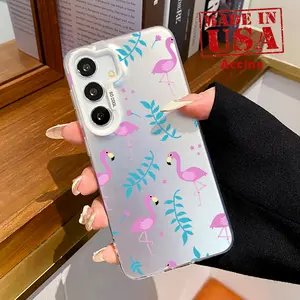 Phone Case Compatible with Galaxy S23 Ultra S24 Plus S25 S22+ Pink Flamingo Play Pattern Matte Military-Grade Drop Protection Silicone Cover Cellphone Protective