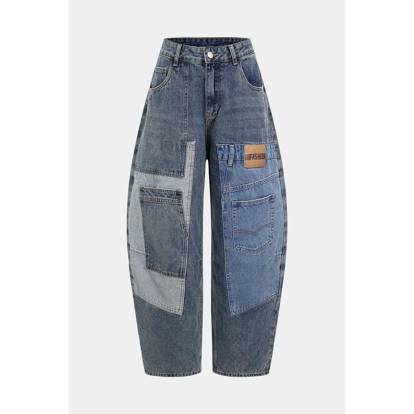 Denim Patchwork Barrel Jeans
