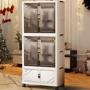 Folding Wardrobe Closet, Large Plastic Closet Storage Bins with Hanging Rod and Doors, Closet Hanging Organizer Clothes Cabinet for Living Room, Bedroom, Bathroom