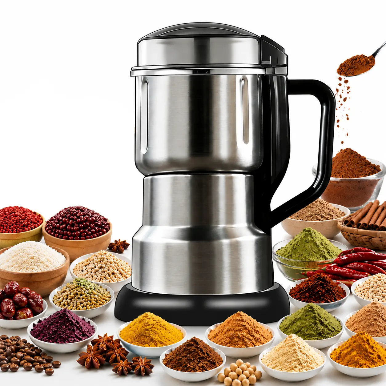300W High-Speed Stainless Steel Electric Spice Grinder - 8-Blade 1-Touch Dry Food Mill for Coffee Beans, Spices, Grains, Seeds, Herbs