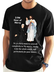 Men'S Hour of Divine Mercy Catholic T-Shirt |   Funny Religious Graphic Tee & Saints, Loose Fit Short Sleeve, Mercy Hour Design with Divine Mercy Hour Prayer, Comfortable Machine Washable Fabric, BlackRedGray Spiritual Apparel Gift for Catholics