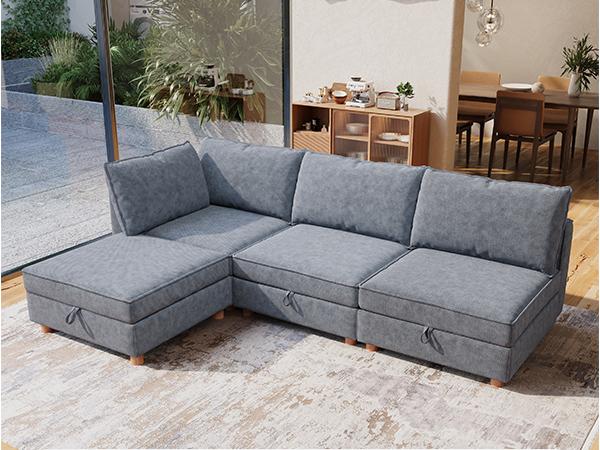 4-8 Seat Modular Sectional Sofa with Storage, Sturdy Solid Wood Structure, Modular Sectional Sofa Cloud Couch Washable, Spacious Couches for Living Room, Apartment, Loft, Grey