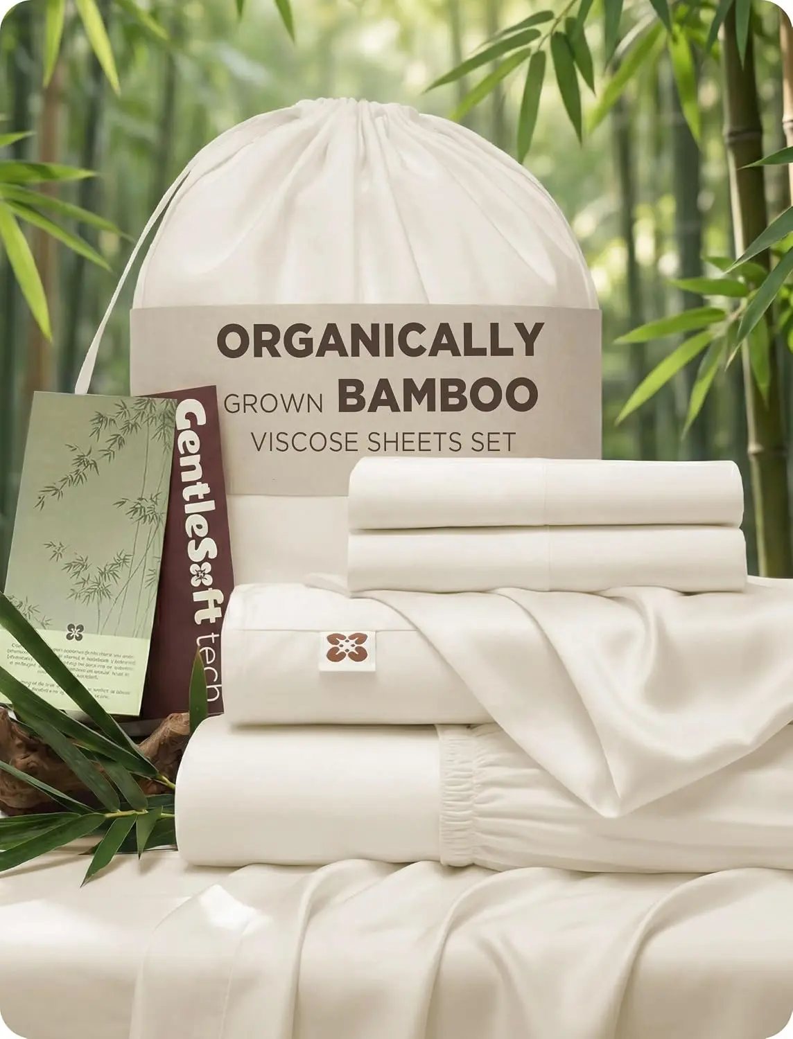 Bedsure 100% Organically Grown Bamboo Viscose  Sheet Set | Cooling Bedsheets for Hot Sleepers | Luxury Silky Soft PureWoven | 18" Deep Pocket with Corner Straps | Oeko-Tex Certified