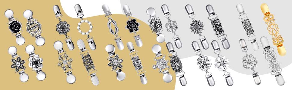 4 Pieces Vintage Sweater Shawl Clips Retro Cardigan Collar Dress Shirt Brooch Clips for Women Wearing, 4 Styles