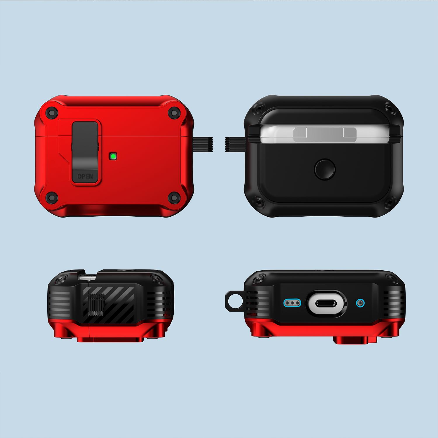 Secure Lock AirPods Case with Carabiner, Military-Grade Shockproof Protective Cover for AirPods Pro 2/1, AirPods 3/2/1