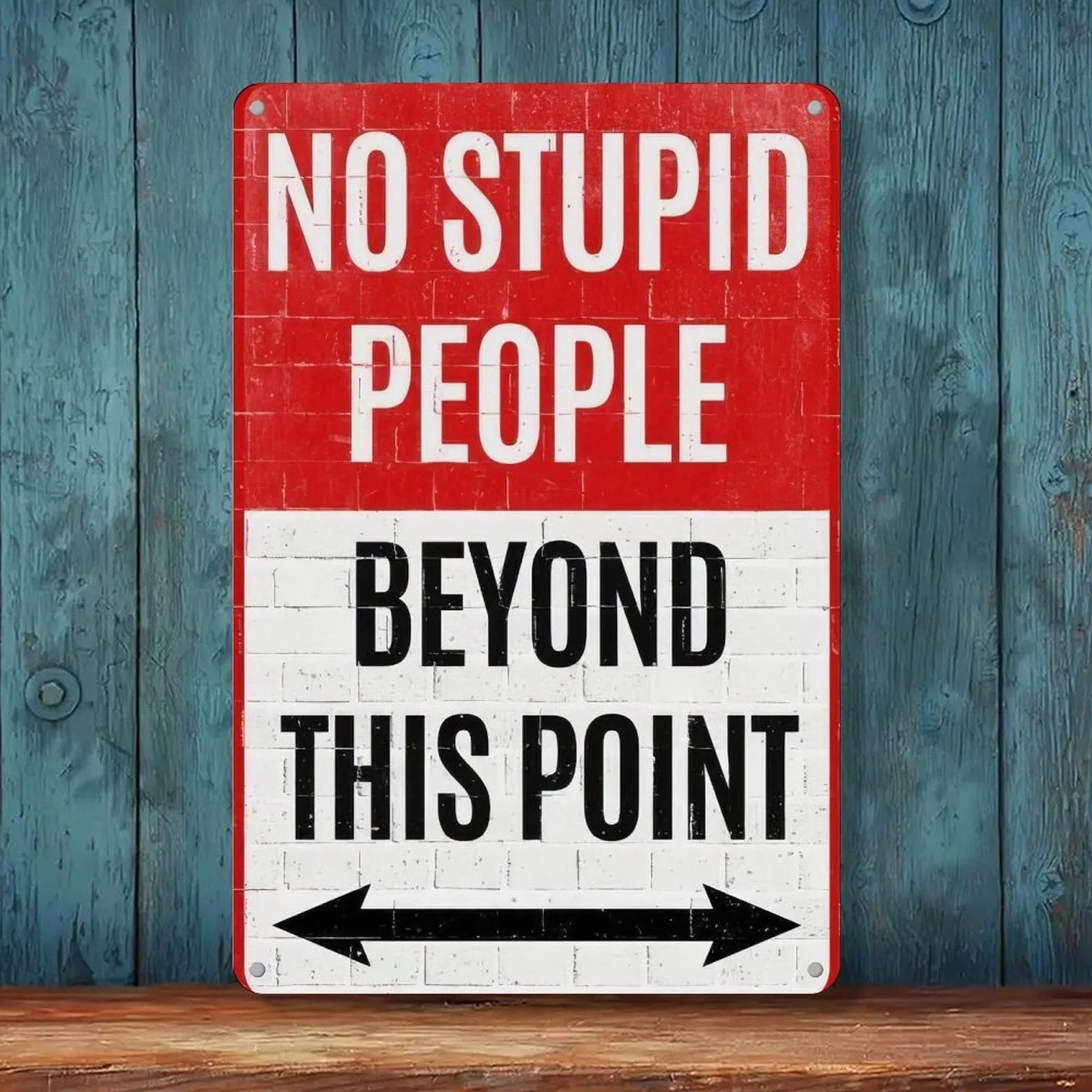 Retro Iron Slogan Speciality Plaques & Signs, 8x12in Funny "No Stupid People Beyond This Point" Red White Warning Tin Sign, Man Cave Garage Home Wall Decor Collectibles