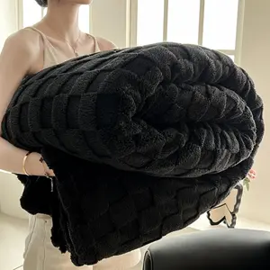 1 piece plaid imitation rabbit blanket, flannel thickened thermal sofa bed multi-purpose blanket, four seasons office travel blanket