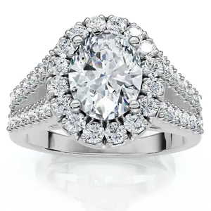1 1/2Ct Oval (1ct Center) Diamond Halo Engagement Ring Lab Grown 14k White Gold