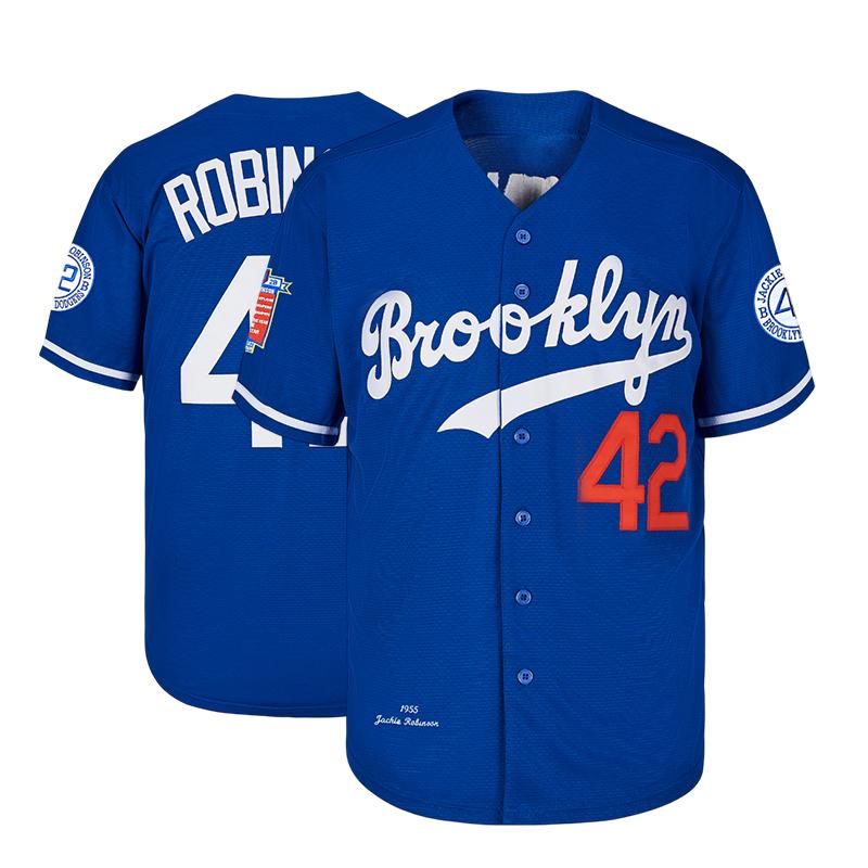 Men's Jackie Robinson #42 Legend star movie Jersey Blue White Retro Short Sleeves Button Down Baseball Jerseys Blue White Elastic fabric - delicate Embroidery retro sports style,Fashionable, Casual,loose front buckle baseball Shirt S-3XL Fan clothing