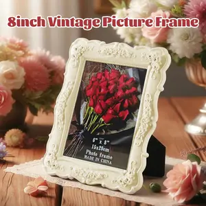 8 Inch Vintage Picture Frame with Rose Flower Design, Vintage Frames for Tabletop or Wall Display, Elegant Design with a black velvet backing, Horizontally or Vertically Use, Photo Frame for Home Decor Wedding