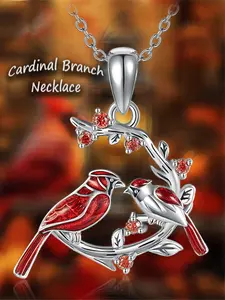 1pc Elegant and exquisite cardinal branch pendant necklace fashionable and creative women's red bird animal jewelry party cute accessories decoration stainless steel chain girls holiday birthday anniversary gift
