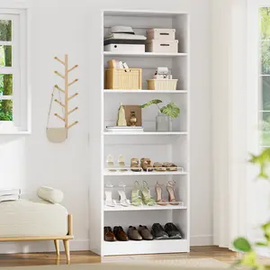 25'' W Walk-in Closet Organizer with Tower Shelves and Adjustable Shoe Rack,Sturdy 6-Tiers Closet System Wardrobe Shoe Cabinet Open Display Cabinet