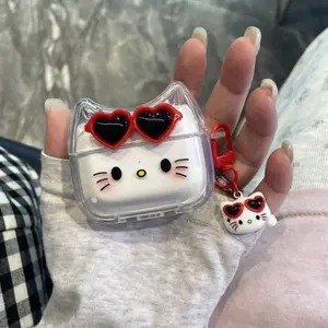 Cute Heart Sunglasses Cat Face AirPods Pro 3 Case, Compatible with 2nd/3rd/4th Gen Wireless Earbuds, Dirt-Resistant, Durable, Protection and Drop-Proof