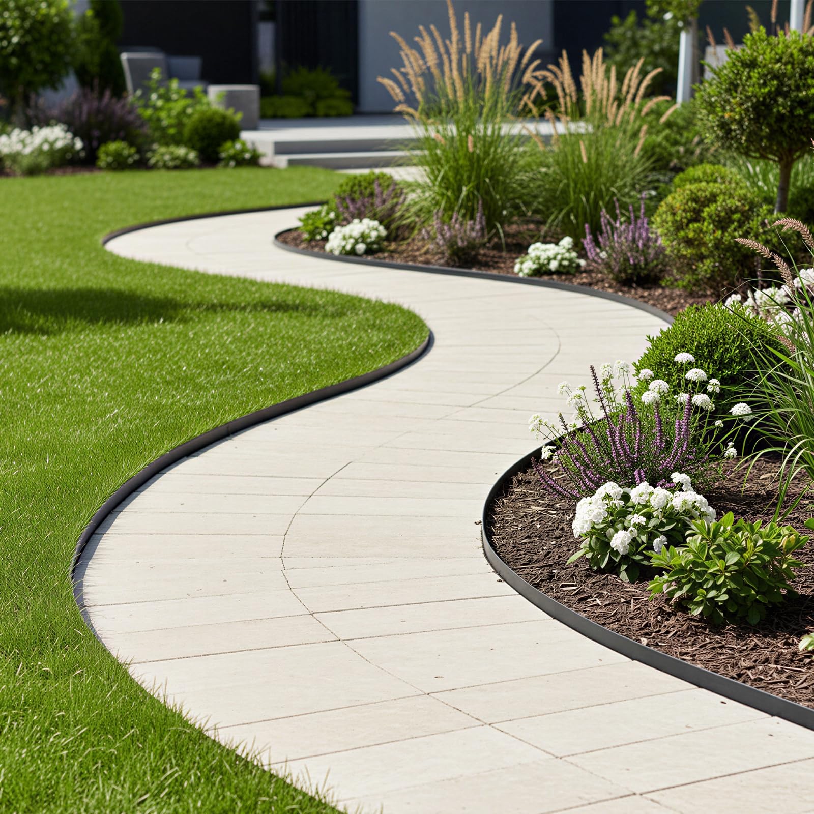 Garden Edging Border, 50FT 2-Inch Flexible Landscape Edging with 48 Stakes, Tool-Free Plastic Lawn Border for Flower Bed Edging Borders, Yard & Landscaping Projects