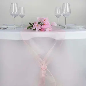 10 Pack Sheer Organza Table Runners 14"x108" Pink - Lightweight Table Decor