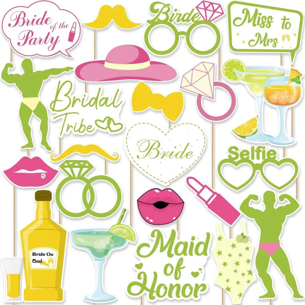 Bridal Shower, Bachelorette Photo Booth Props - 22 count Margarita Theme Selfie Props Bachelorette Decorations for Future Mrs Party Decorations, Bride to Be, Team Bride, Wedding (Lime Green)