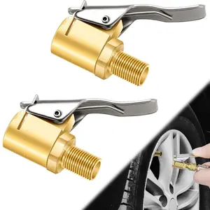 2 Pcs Locking Tire Air Chuck, Solid Brass Tire Air Chuck Adapter, No Leak, No Air Leakage, Air Compressor Pump Clip-On, Tire Inflator Nozzle, for Car, Bike, Motorcycle
