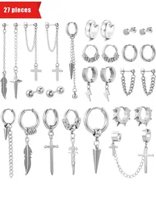 Stainless Steel Earrings Set, Earring Stacking Set, Fashion Jewelry for Party, Daily Clothing Decor, Trendy All-match & Exquisite Jewelry for Birthday Gift