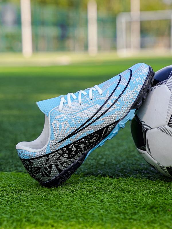 Unisex Blue - Silver - Black Contrast Football Shoes, Soccer Cleats, Personalized Texture Design, Breathable and Wear - resistant Upper, Strong Grip Studs for Better Field Performance, Ideal for Football Training and Matches
