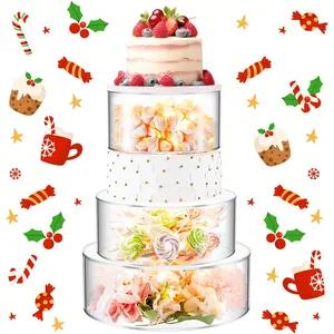 3 Pcs Acrylic Cake Stand 6 Inch, 8 Inch, 10 Inch Clear Fillable Cake Riser Round 3 Tier Case Cylinder Box For Christmas Wedding Birthday Xmas Holiday Party Display, 3 Sizes