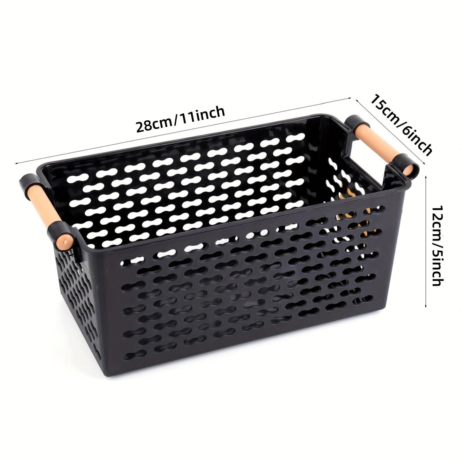 6 Pack Stackable Baskets] 6 Pack Durable Stackable Plastic Storage Baskets with Handles| Open-Top Design & Ventilation Holes for Home, Office, Closet, Bathroom Organization