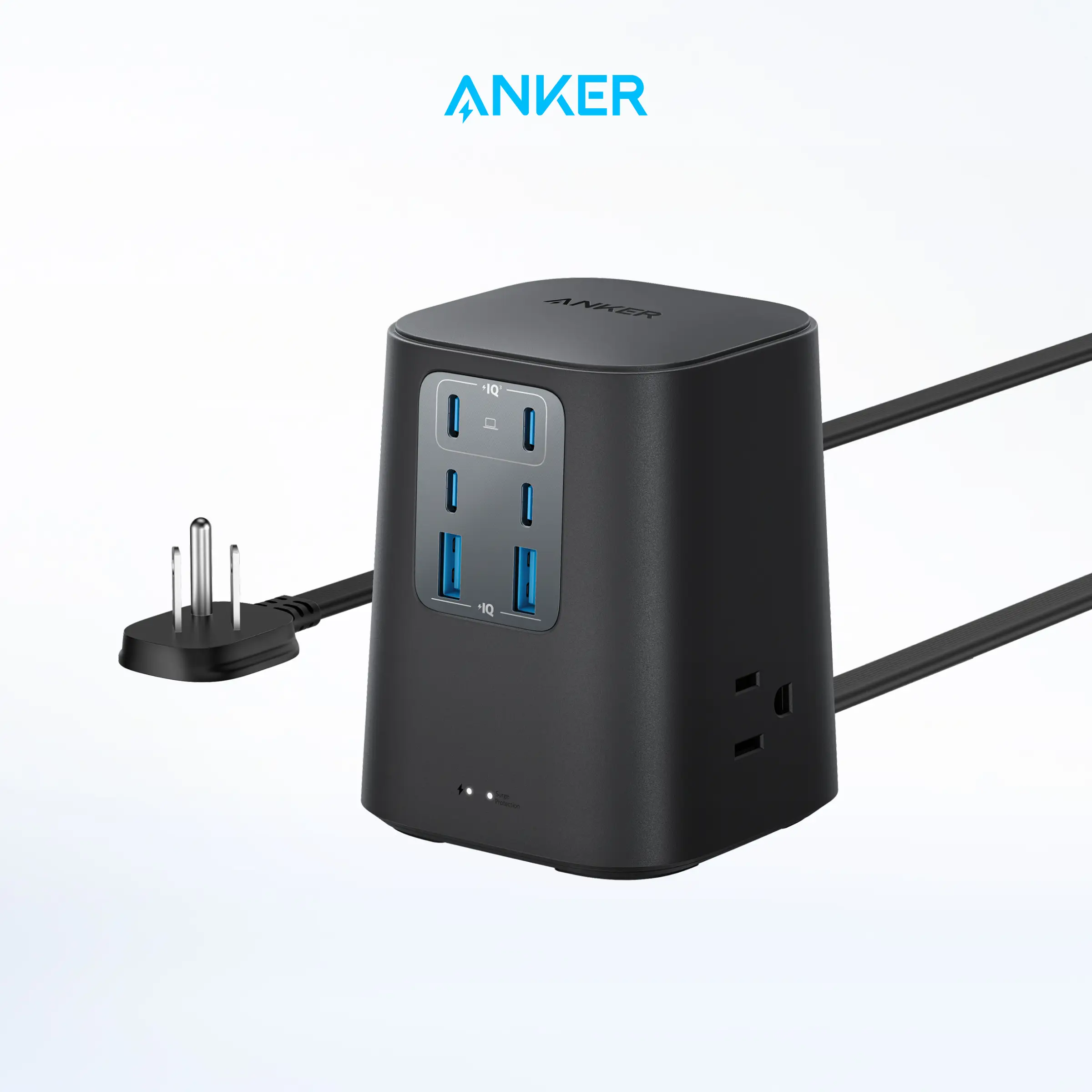 Anker Charging Station (100W), 9-in-1 USB-C Power Strip with 300J Surge Protection, 5 ft Flat Cable and Plug, For iPhone 16 and MacBook, Home, Office