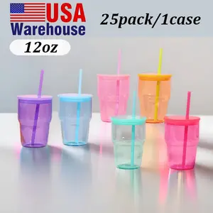 25pack 12oz Glass Tumbler Sublimation Glass Cups with Lids and Straws Wide Mouth Iced Coffee Cups, Insulated and Refrigerated Beverage Cup, with Colorful PP Lids, Suitable for Home, School & Outdoor Use, Festive Gifts.
