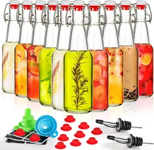 10 Pack 8 oz Swing Top Glass Bottles with Airtight Stopper , Flip Top Glass Kombucha Bottle Hot Sauce Bottles for Juices, Syrup, Kefir, Vanilla Extract, Coquito, Mimosa Bar