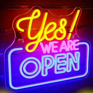 Dimmable "Yes We Are Open" Neon Light Signs for Wall Decor Vibes LED We Are Open Neon Sign for Window USB Powered Adjustable Brightness for Business Party Bar Coffee Shop