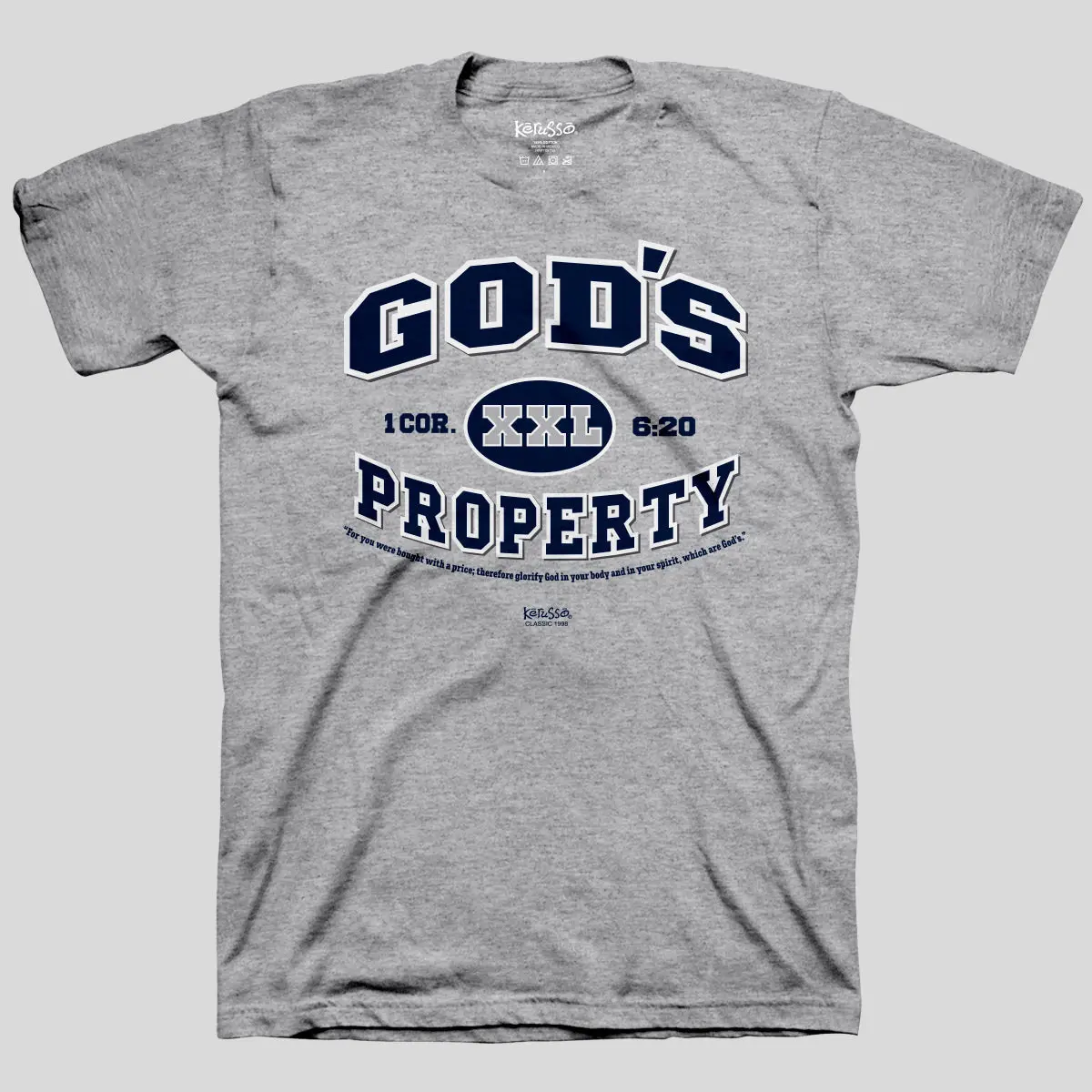 Men's Christian Graphic T-Shirt - "God's Property" Vintage Varsity Retro Streetwear, 90% Cotton Blend Breathable Classic Shortsleeve Crew Neck, Faith Statement Tops, Christian Clothing, Scripture Reminder