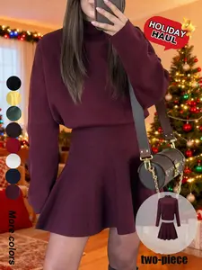 Elegant Formal Autumn Winter Two-Piece Short Dress Set, Commuter Party, Stylish Women's Fashion, Perfect for Holidays