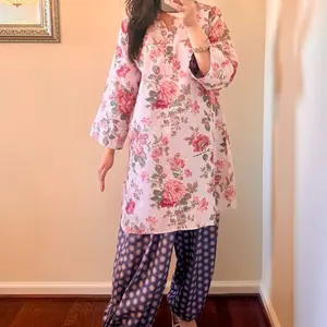 Women’s Pakistani 2-Piece Cotton Womenswear Co-Ord Set - Short Kurti, Balloon Style Pant