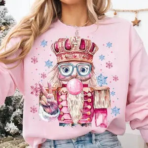 Retro Nutcracker Christmas Blowing Bubble Sweatshirt, T-Shirt, Funny Nutcracker With Sunglasses Xmas, Vintage Pink Christmas, T-Shirt