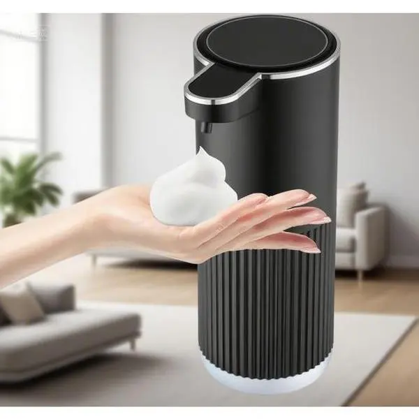 USB Rechargeable Touchless Soap Dispenser, 4-Level Adjustable Automatic Foam Hand Wash, 13.5oz Capacity for Bathroom Countertop and Kitchen, No-Touch Operation with Rechargeable Battery, Black Modern Design for Home and Office Use