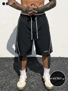 Men’s lightweight athletic shorts for summer, loose fit with drawstring, side contrast lines, Los Angeles print, soft terry cloth shorts
