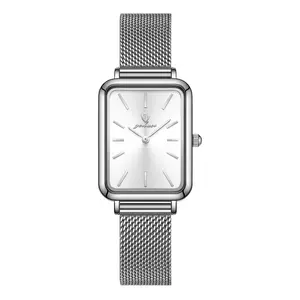 GOHUOS Square Luxury Women Stainless Steel Mesh Strap Watch Quartz Movement Silver Minimalist Style Simple Casual Fashion Waterproof Watch for Women