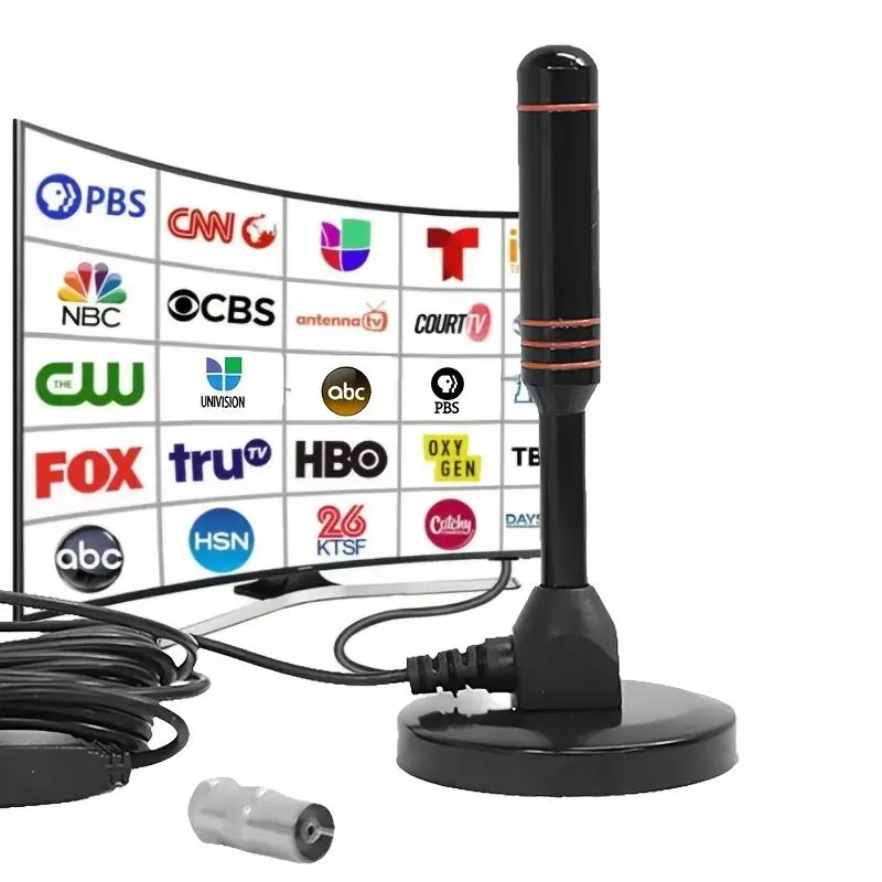 2025 Indoor Digital TV Antenna Accessories, Long Range 50-mi Reception for Smart TVs, with Telescopic Stand, Swivel Mount, Remote Control & Multi-Function HDMI Components