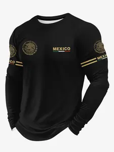 Men's Casual Mexico Pattern Long Sleeve T-Shirt, Ideal for Spring & Fall, Perfect Daily Wear, Comfortable and Stylish