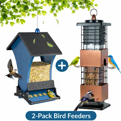 Wildpark 2-Pack Metal Squirrel-Proof Bird Feeders - 350g, 15-inch Hanging Rope, 4 Settings, 5-Pound Capacity, Bright Orange, Transparent Seed-Viewing Panels, Waterproof Roof, Pet Supplies Gift for Bird Enthusiasts, Ideal for Cardinals