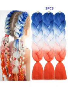 3-Pack 24-Inch Synthetic High-Temperature Fiber Braiding Extensions Hair, Braided Hair Extensions, Multicolor, Suitable for Men and Women, Daily Use, Parties, Carnival Festivals