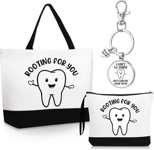 Dentisit Appreciation Gifts Sets Canvas Tote Bag Makeup Cosmetic Bag Dental Thank You Keychains for Coworker Staff Women