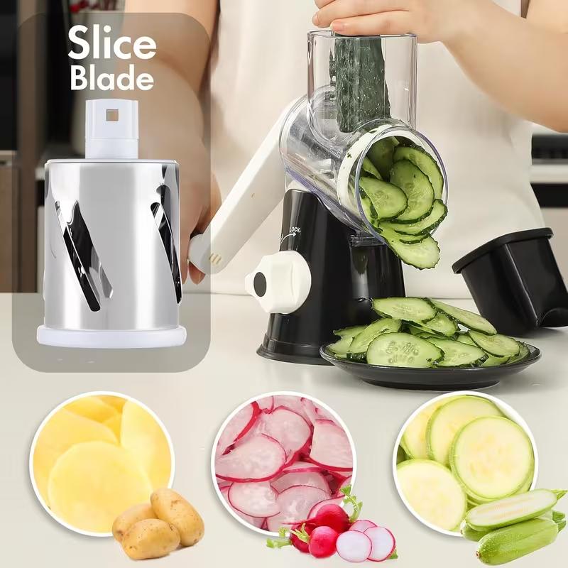 Rotary Cheese Grater Hand Crank Transparent - Shredder Slicer Grinder 3 Stainless Steel Blades, Stable Suction, Labor-Saving Handle, Safe Kitchen Tool for Cheese, Vegetable, Nuts, Chocolate