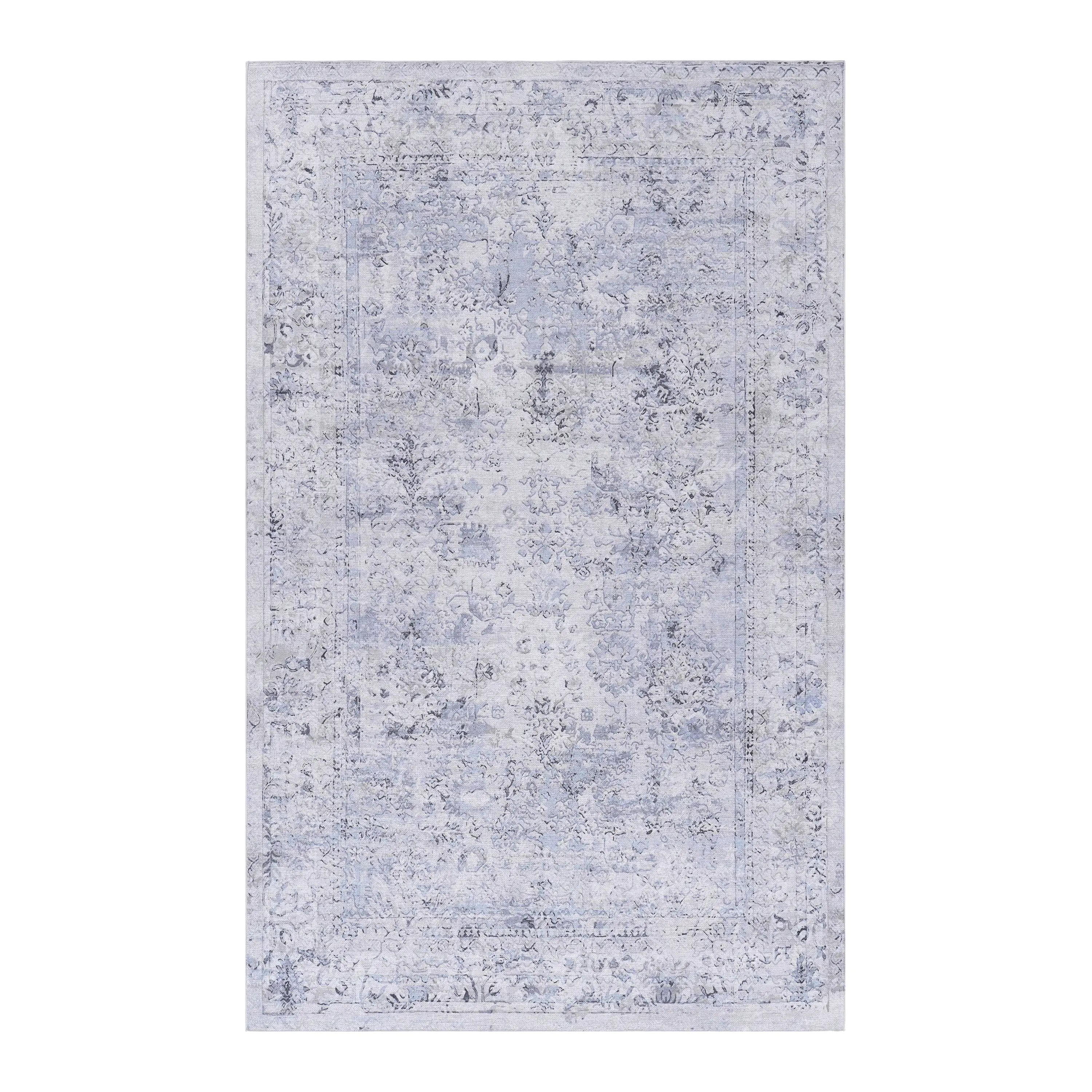 YYDS 2x3, Machine Washable Area Rugs, Low-Pile, Non-Slip, Non-Shedding, Foldable, Kid&Pet Friendly - Area Rugs for living room, bedroom, kitchen, dining room rug - Perfect Gifts, (Blue+Cream, 2' x 3')