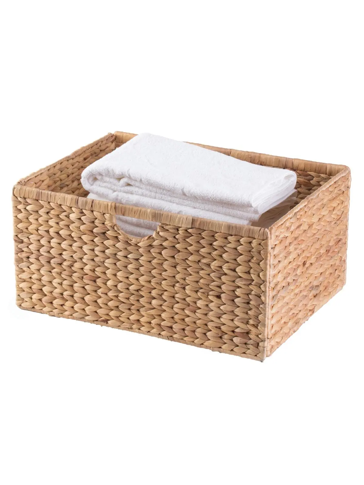 Natural Water Hyacinth Storage Basket - 1-Piece Durable Rectangle Large (10x21x16 in) Foldable Household Room Organizer, Brown, Default Spec, Natural Look, Ideal for Rustic Decor Lovers