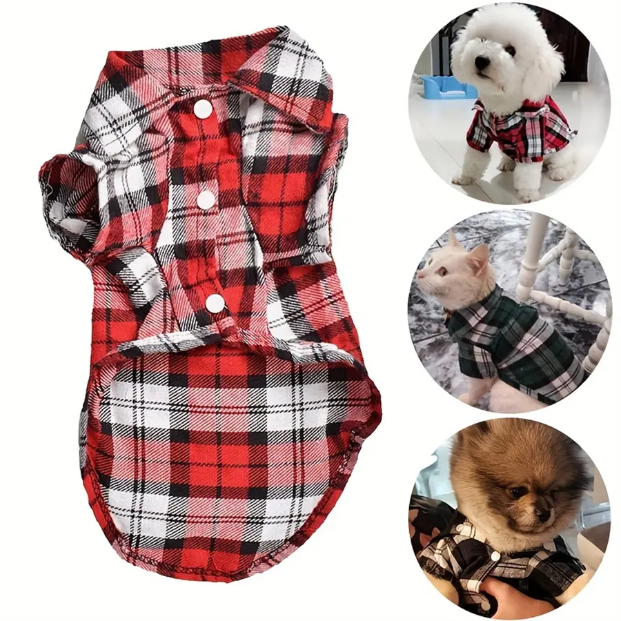 Cute Fashion Plaid Cat Kitten Shirt, Costumes, Puppy Husky Dachshund Clothes, Comfortable Pet Design, Perfect Gift for Cat Lovers, Durable High-Quality Fabric
